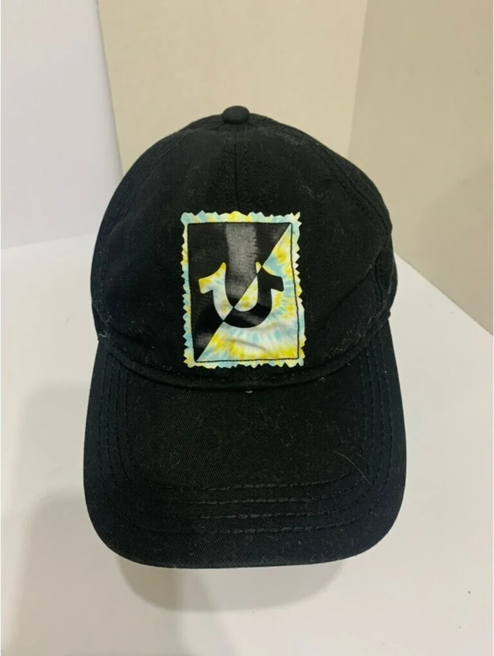 True Religion Black Tie Dye Horseshoe Baseball Cap Hat Adjustable Cotton